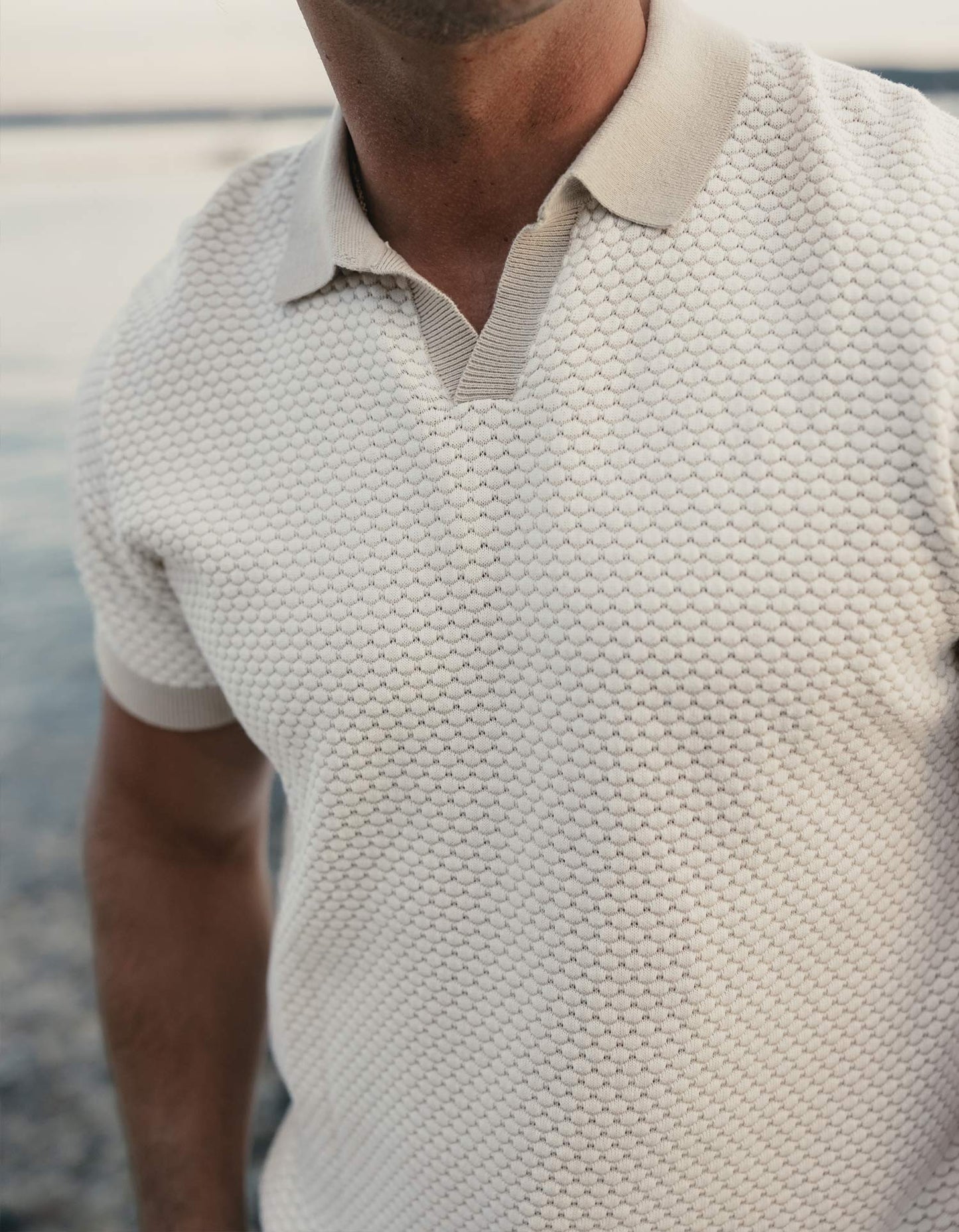 Robles Knit Jacquard Polo in Ivory/Khaki