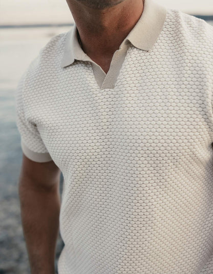 Robles Knit Jacquard Polo in Ivory/Khaki