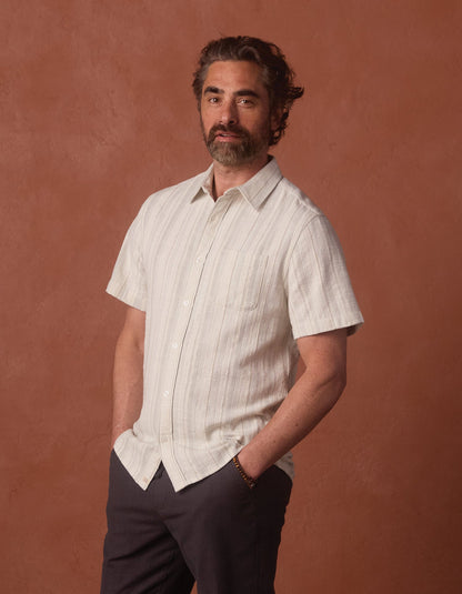 Freshwater Short Sleeve Button Up Shirt in Sea Glass Stripe