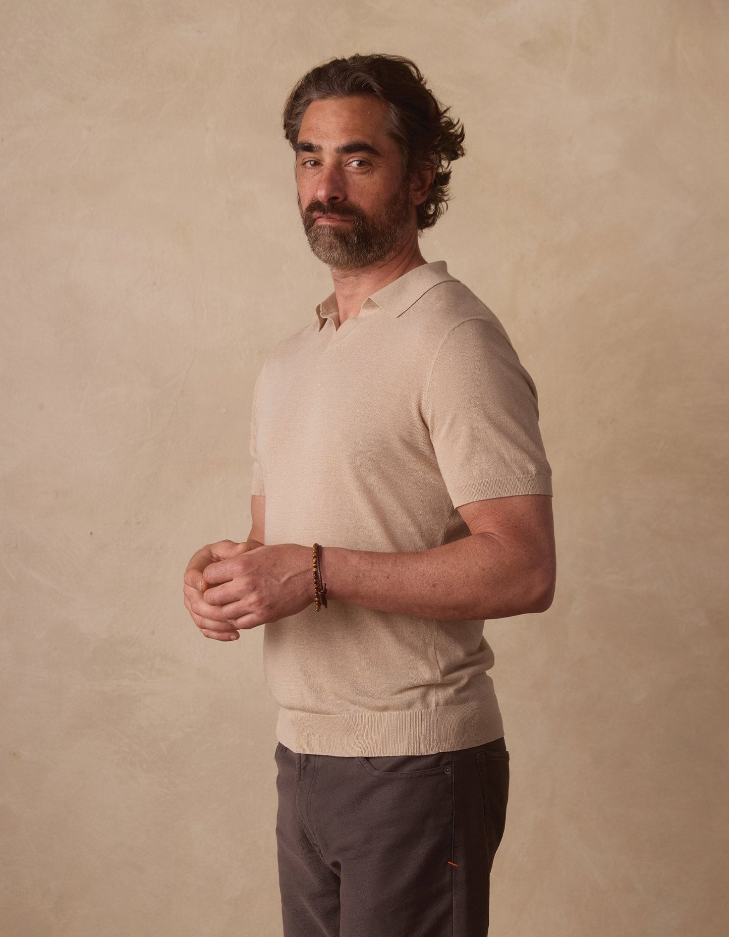 Summer Linen-Blend Polo in Jute