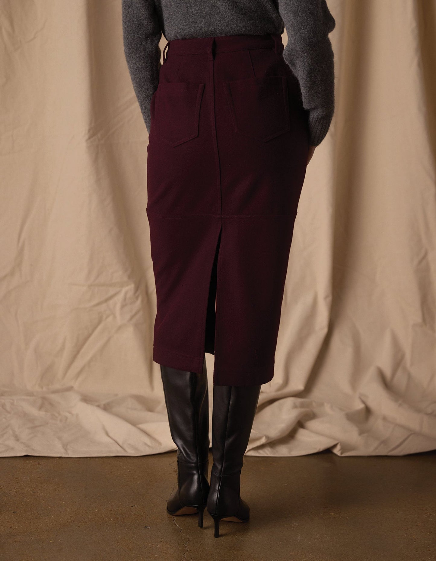Brightside Midi Skirt in Port Wine