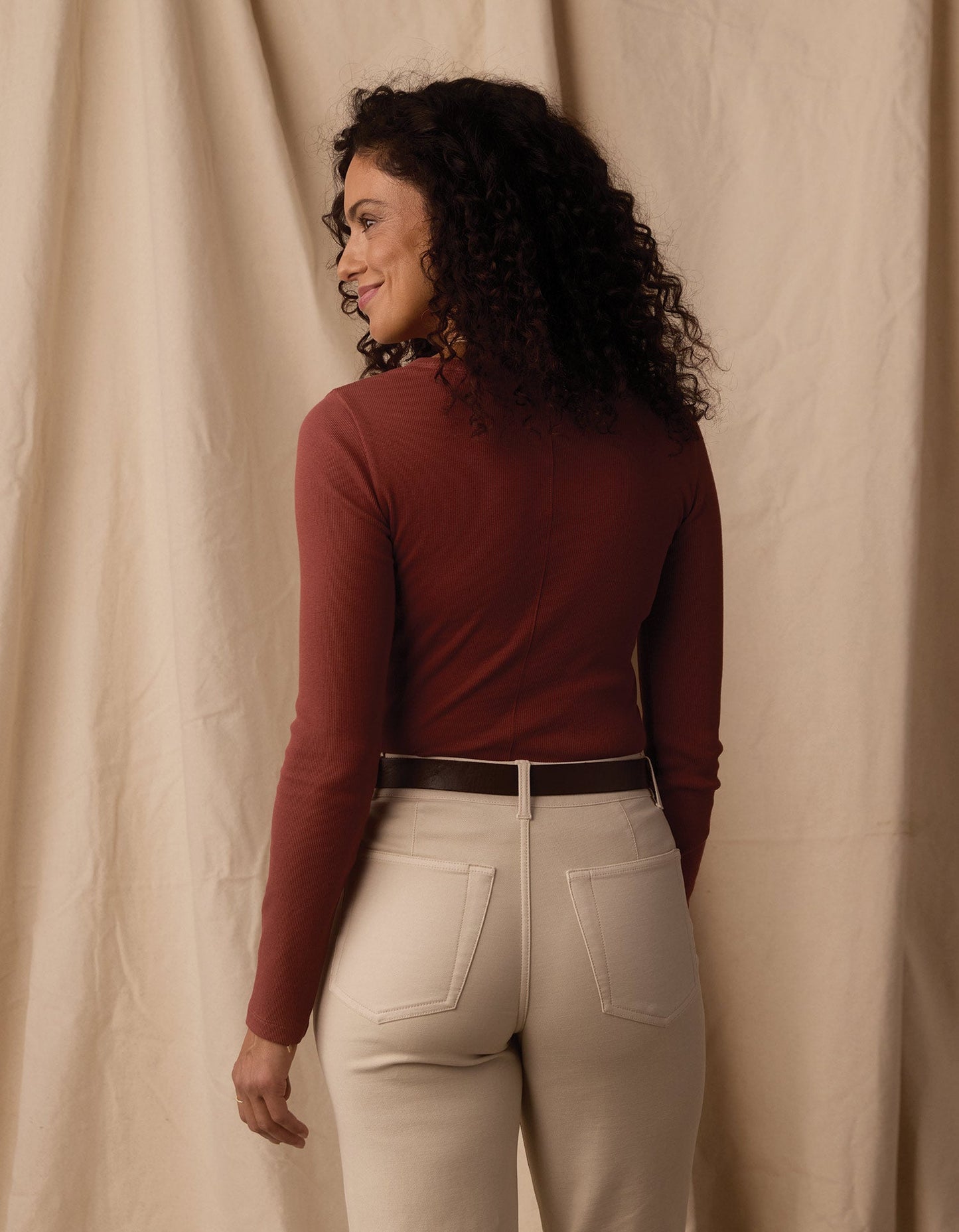 Normal Rib Long Sleeve Crewneck Tee in Cocoa
