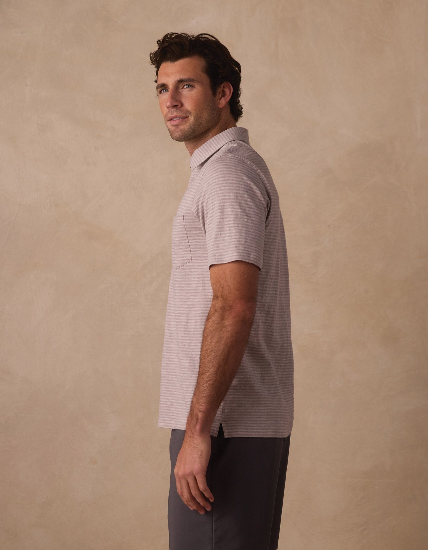 Vintage Slub Pocket Polo in Greystone Stripe