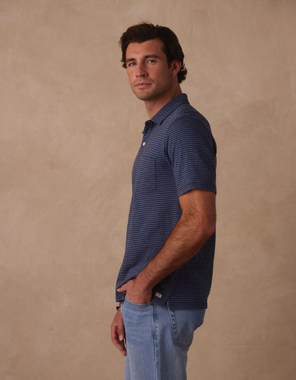 Vintage Slub Pocket Polo in Denim Stripe