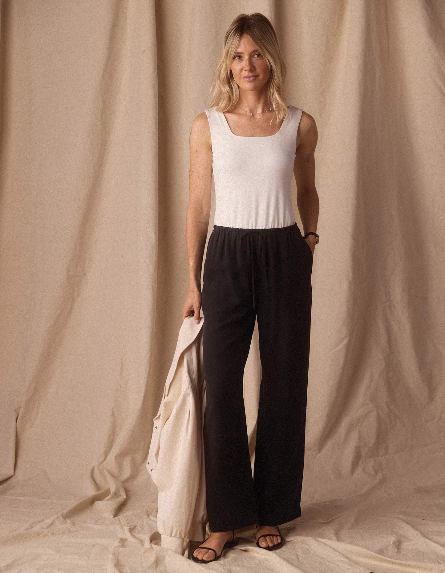 Sueded Costa Drawcord Pant in Black