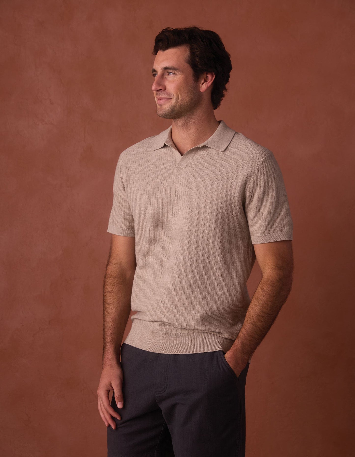 Breezeknit Polo in Flax
