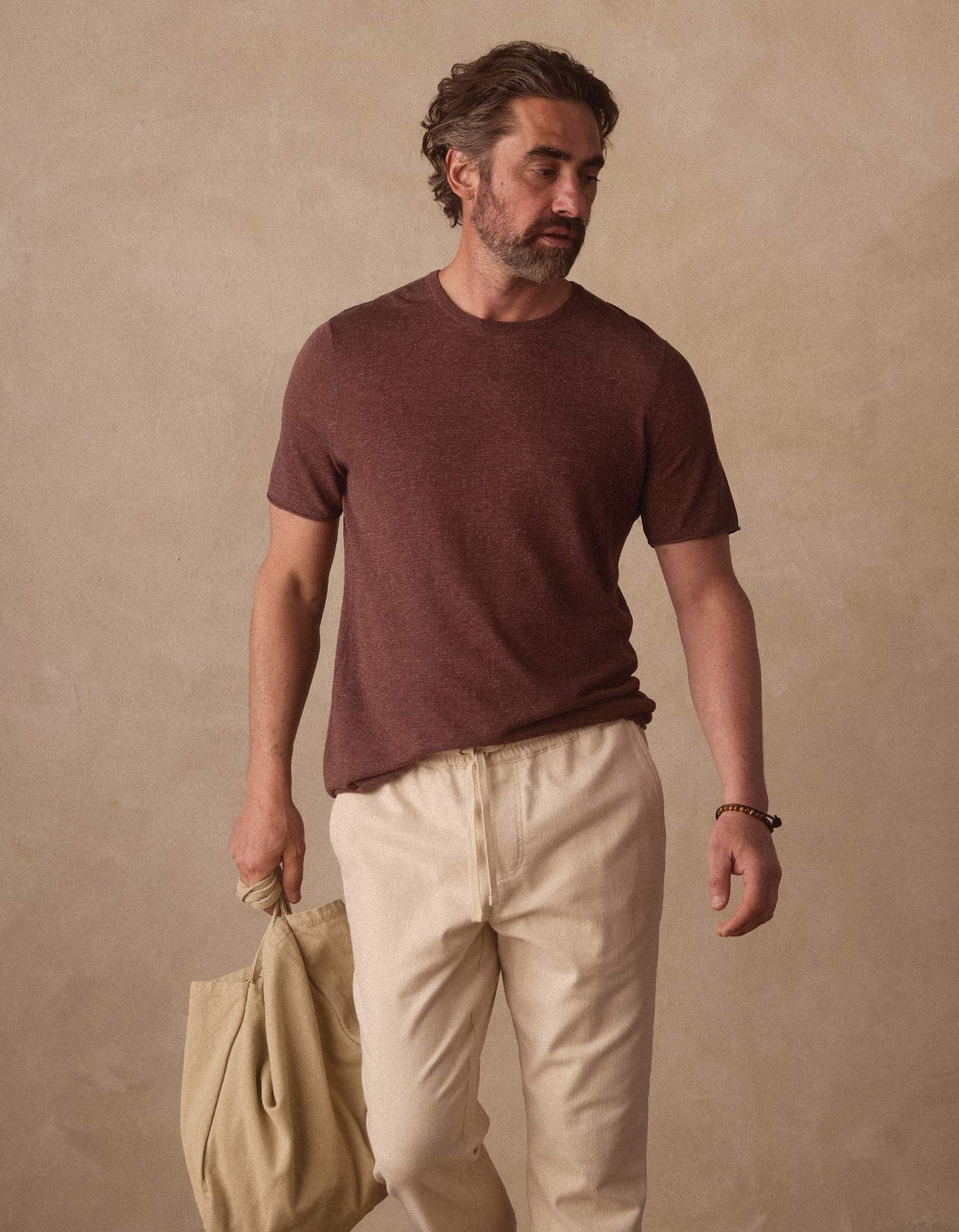 Summer Linen-Blend Knit Tee in Espresso