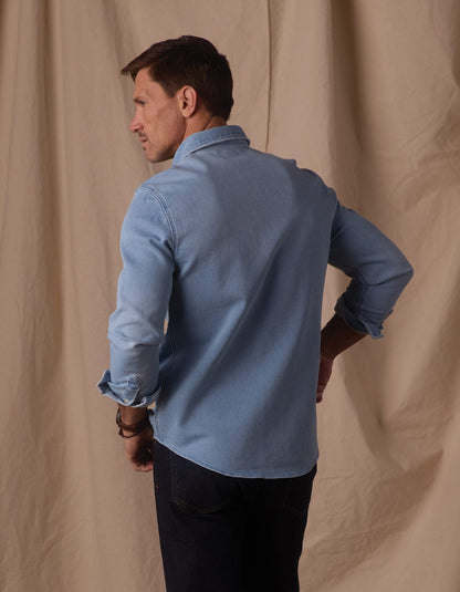 Comfort Terry Jean Shirt Jacket in Light Wash