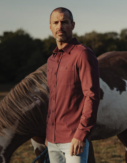 Lennox Jersey Button Up in Port Wine