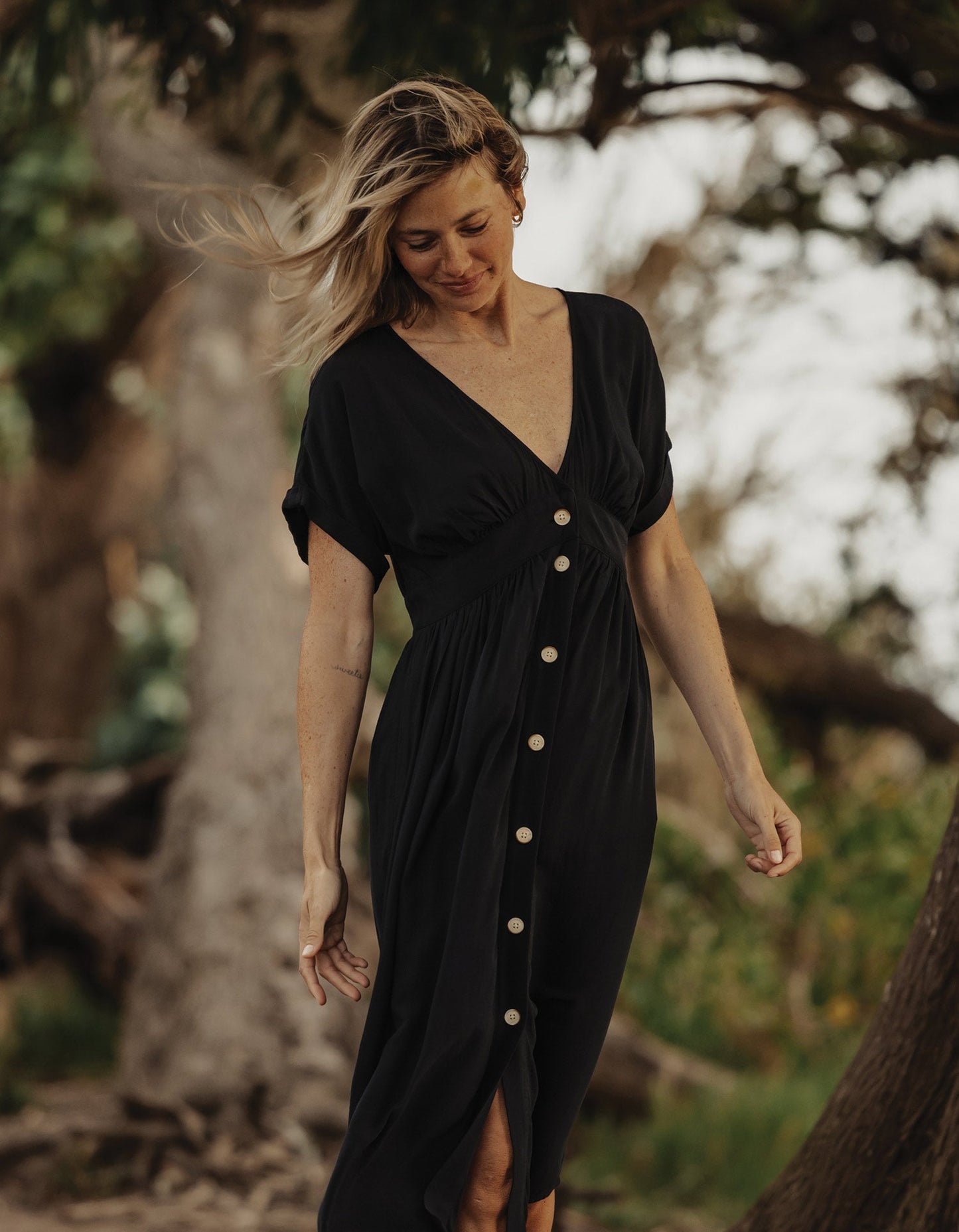 Deep V Button Thru Dress