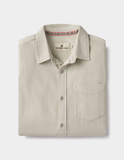 Cotton Denim Long Sleeve Button Up in Silver Moss