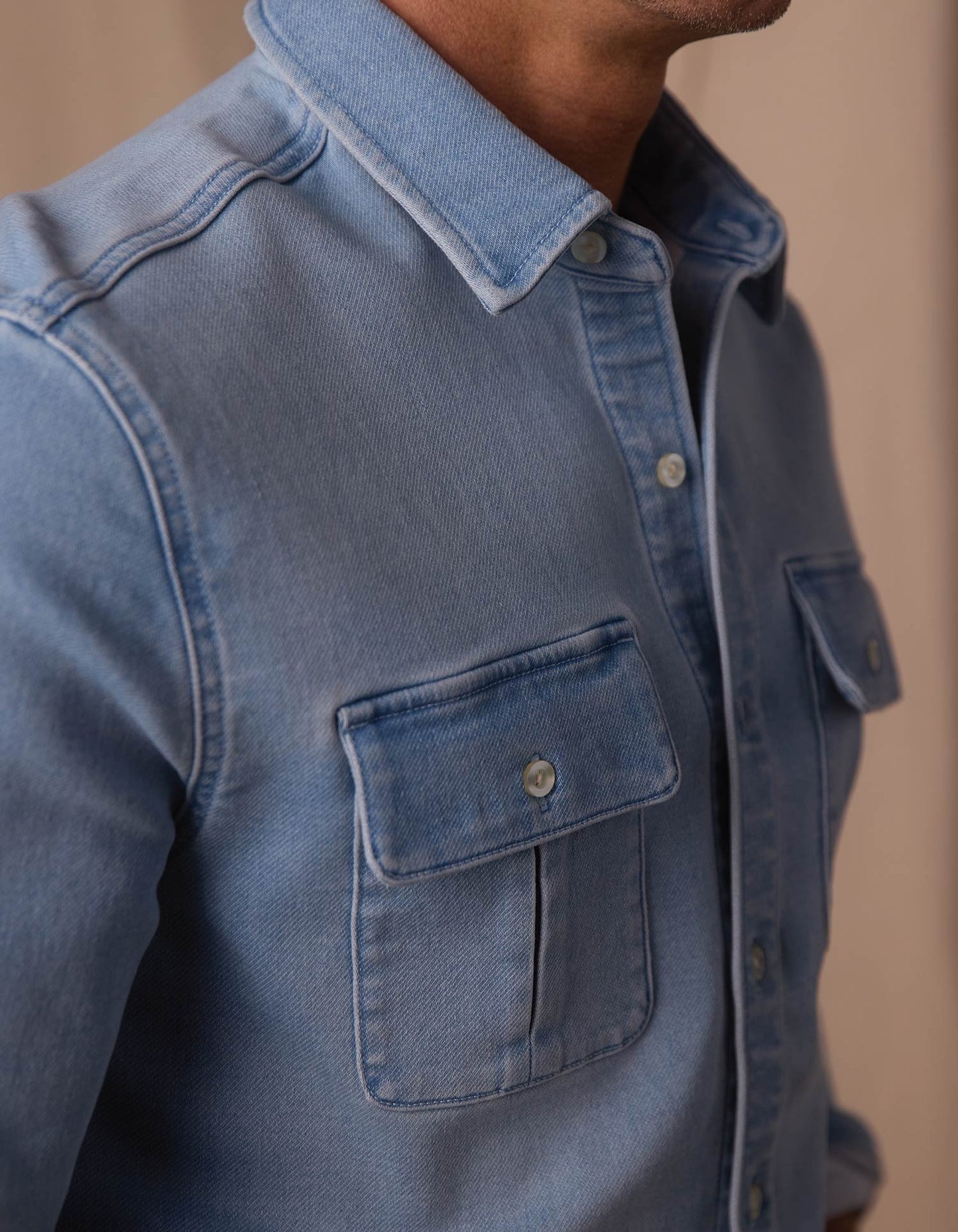 Comfort Terry Jean Shirt Jacket in Light Wash