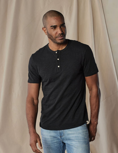 Vintage Slub Henley in Black
