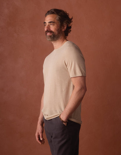 Summer Linen-Blend Knit Tee in Jute