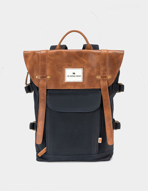 Top Side Leather Backpack in Navy