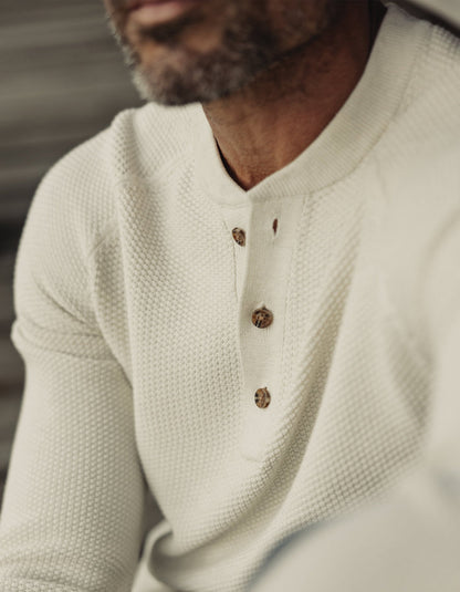 COOLMAX® Textured Sweater Henley in Ivory