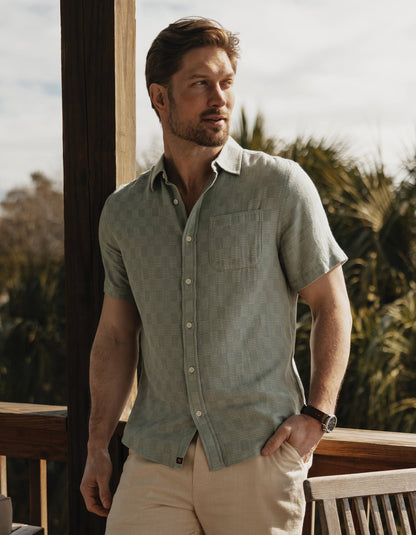 Freshwater Short Sleeve Button Up Shirt in Juniper Check