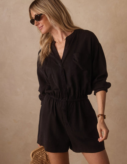 Sueded Costa Romper in Black