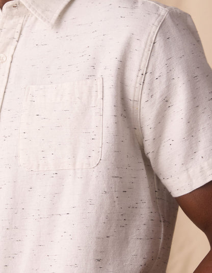 Freshwater Short Sleeve Button Up Shirt in White Nep