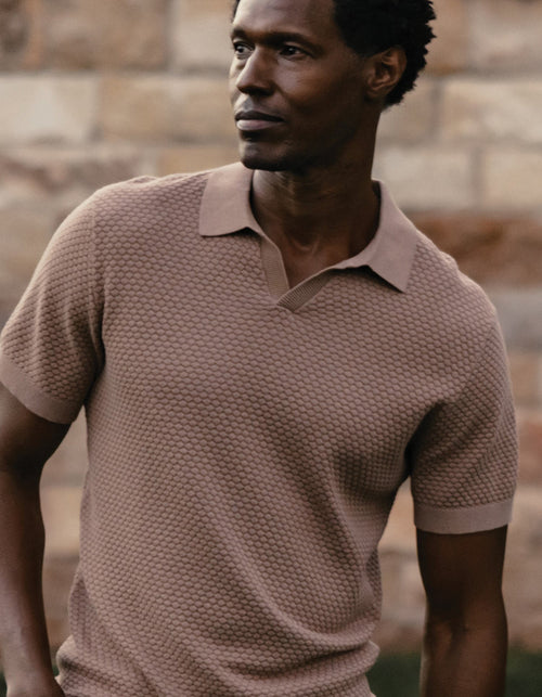 Robles Knit Jacquard Polo in Taupe