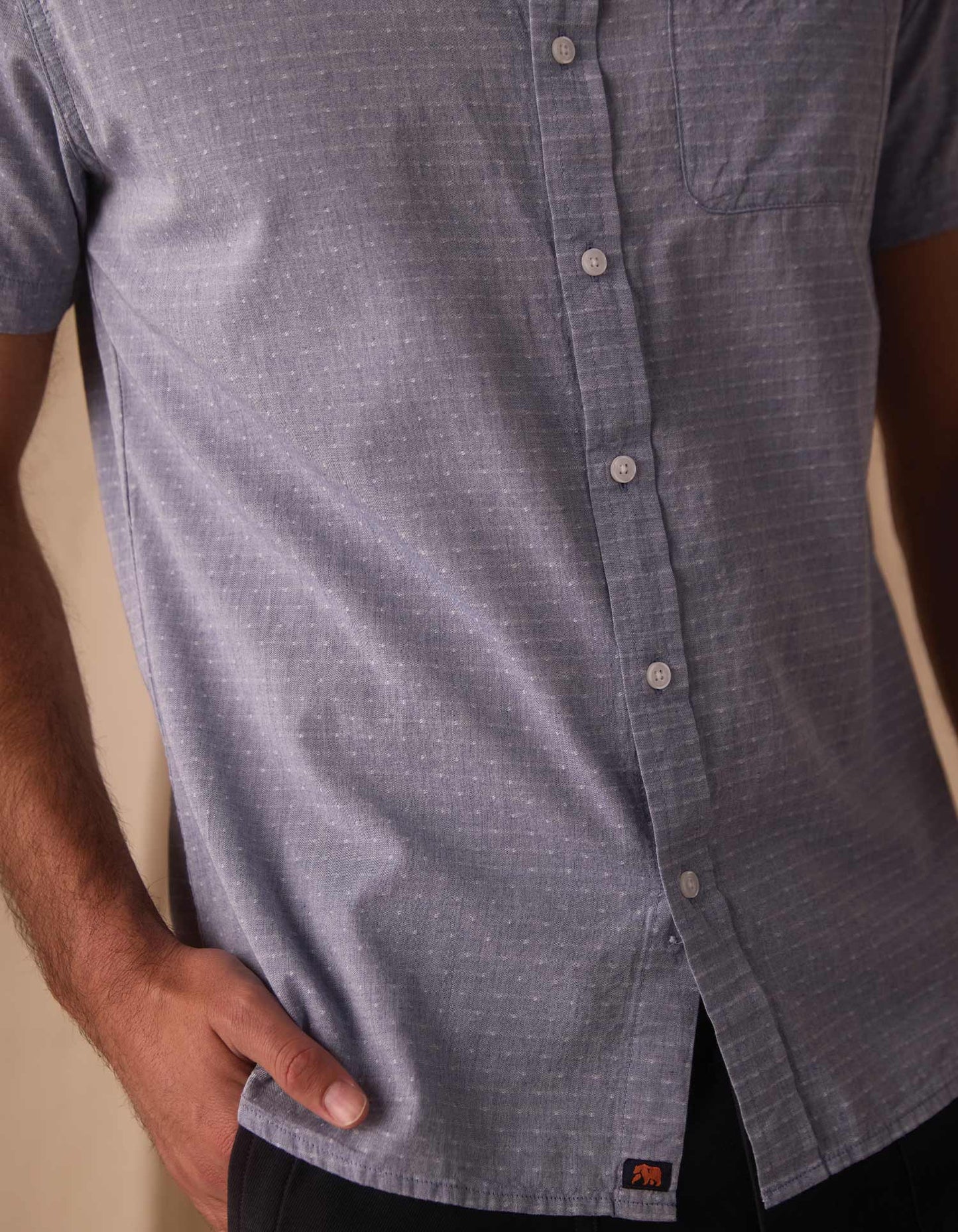 Freshwater Short Sleeve Button Up Shirt in Blue Dobby
