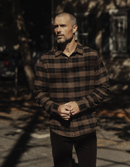 Hudson Double Brushed Flannel in Dark Brown Plaid