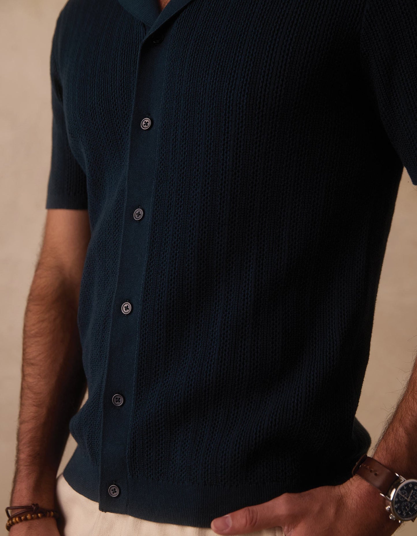 Robles Textured Knit Camp Button Up in Dark Oasis