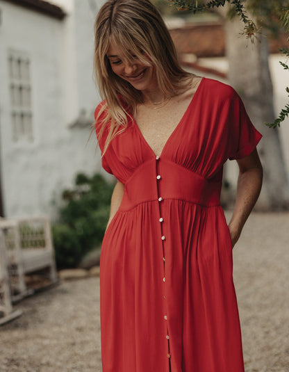 Aria Crepe Midi Dress in Poppy Red