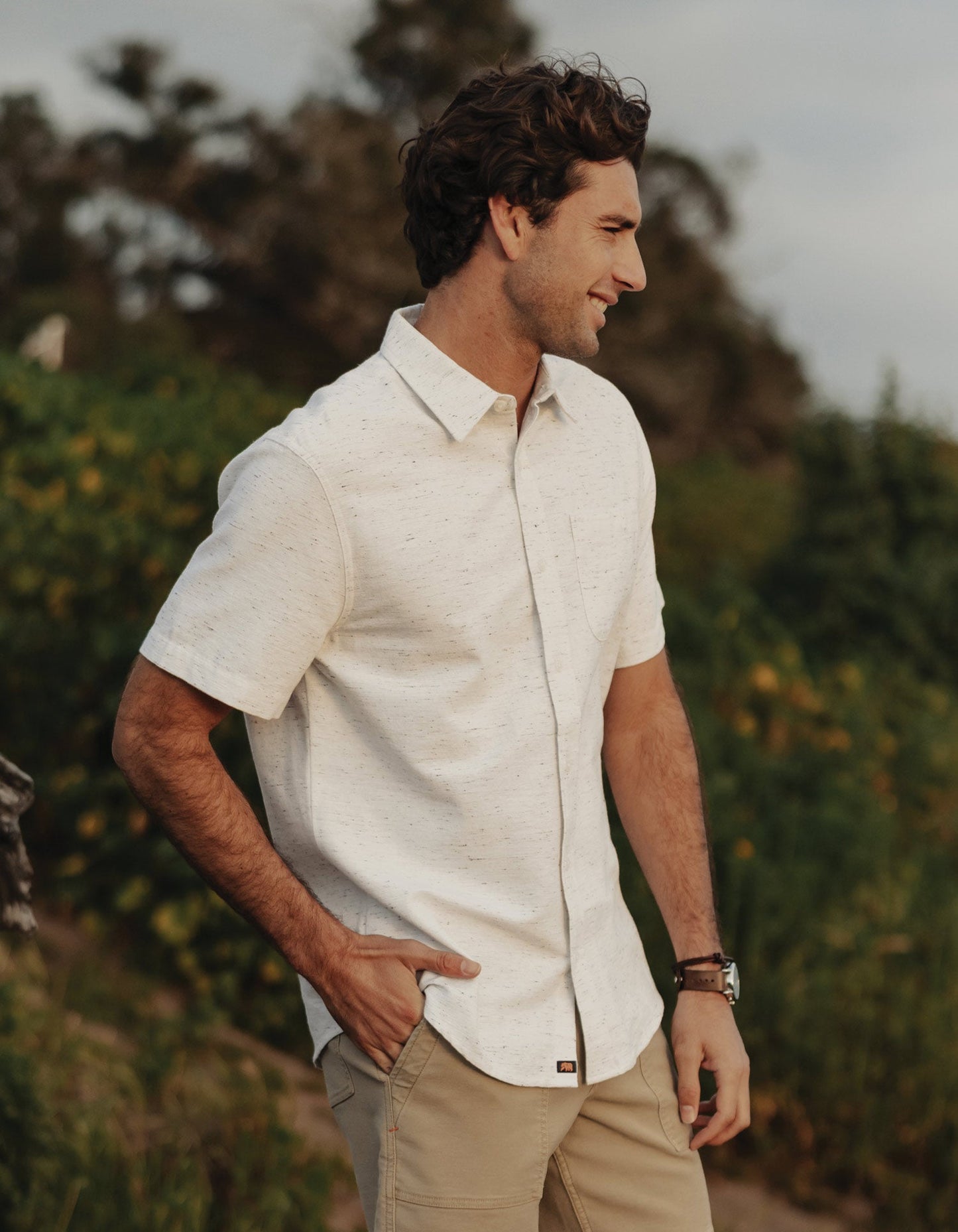 Freshwater Short Sleeve Button Up Shirt in White Nep