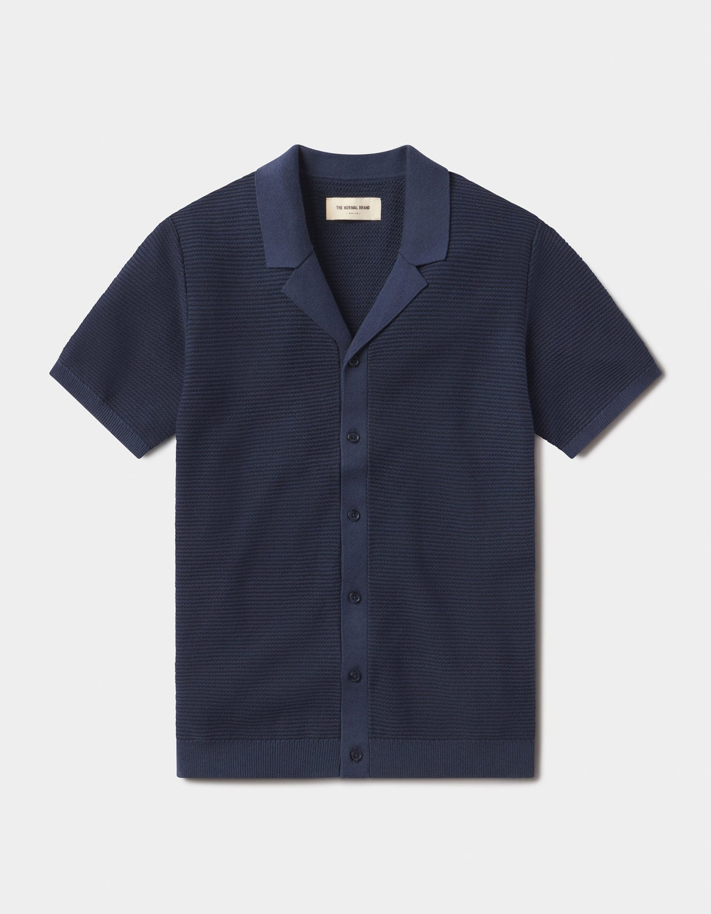 Robles Birdseye Knit Camp Button Up in Denim/Dark Navy