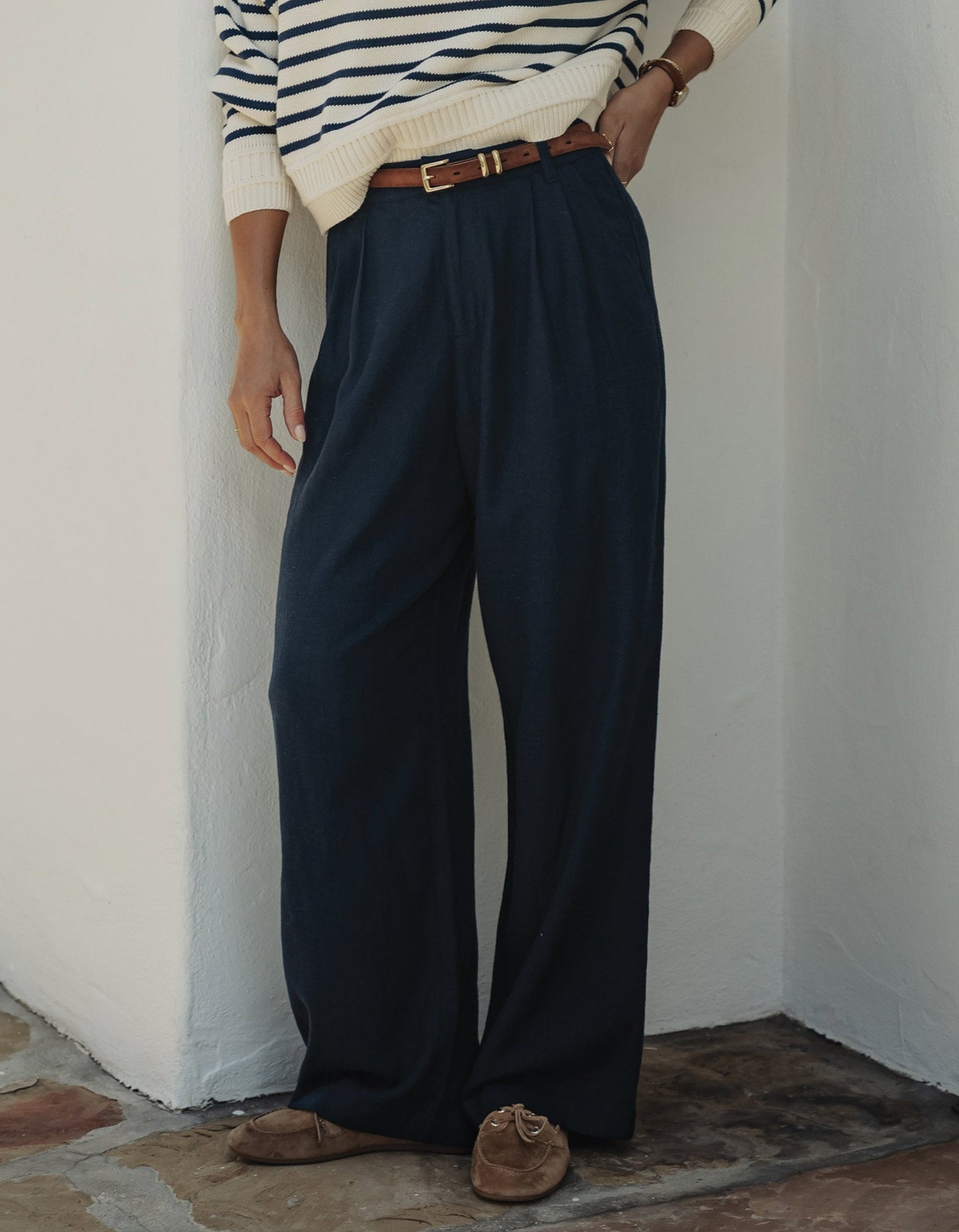 Leukos Linen-Blend Trouser in Navy