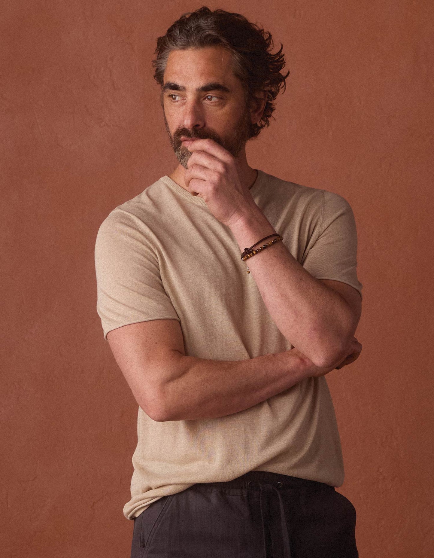 Summer Linen-Blend Knit Tee in Jute