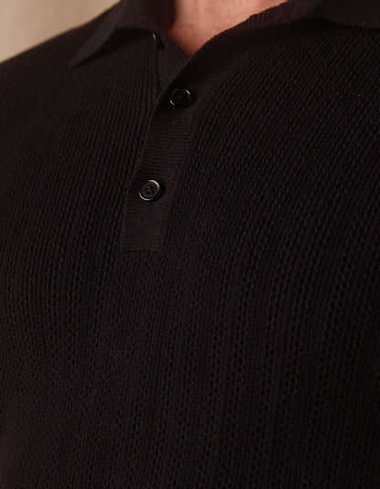 Robles Textured Knit Polo in Black