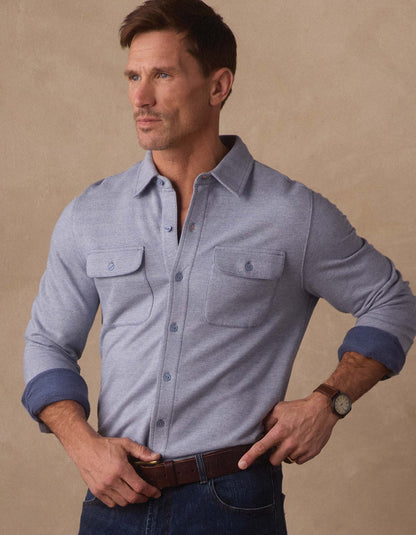 Textured Knit Shirt in Vintage Blue