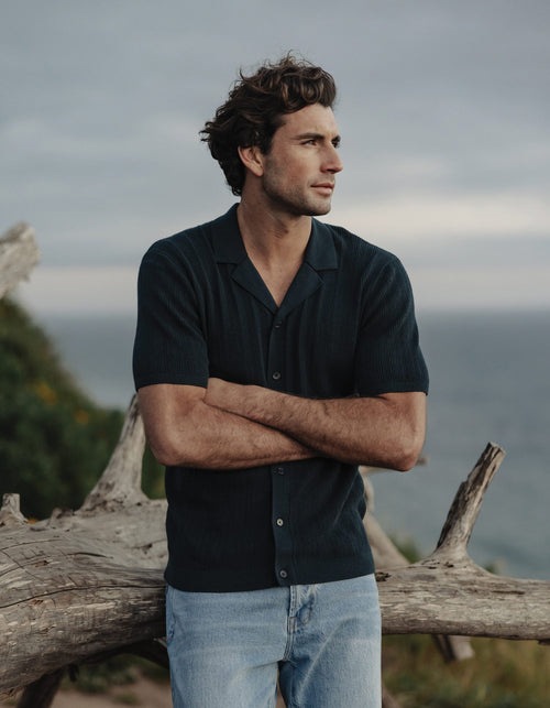 Robles Textured Knit Camp Button Up