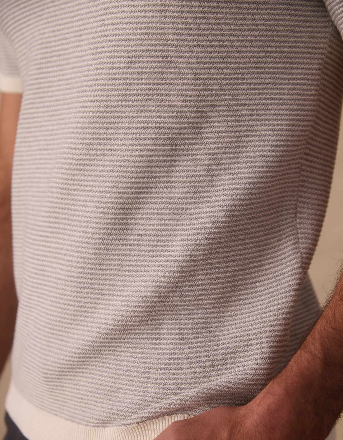 Robles Birdseye Knit Polo in Cream/Grey