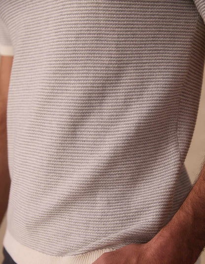 Robles Birdseye Knit Polo in Cream/Grey