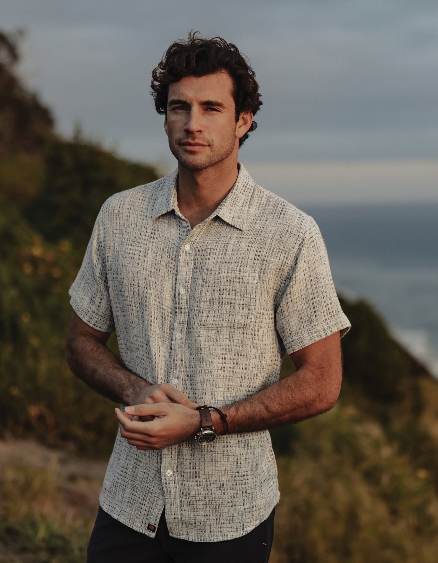 Freshwater Short Sleeve Button Up Shirt in Blue Multi
