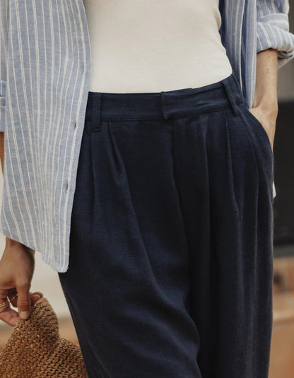 Leukos Linen-Blend Trouser in Navy