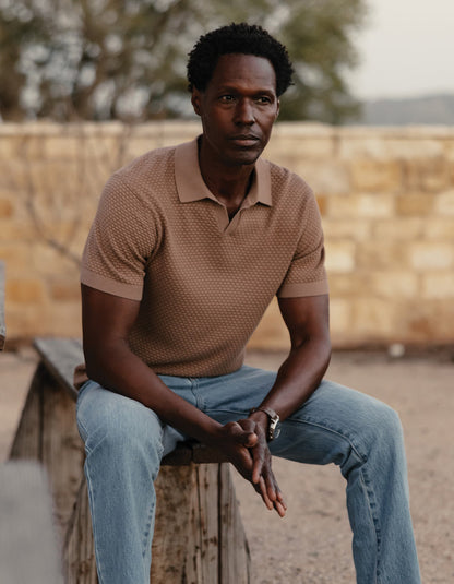 Robles Knit Jacquard Polo in Taupe