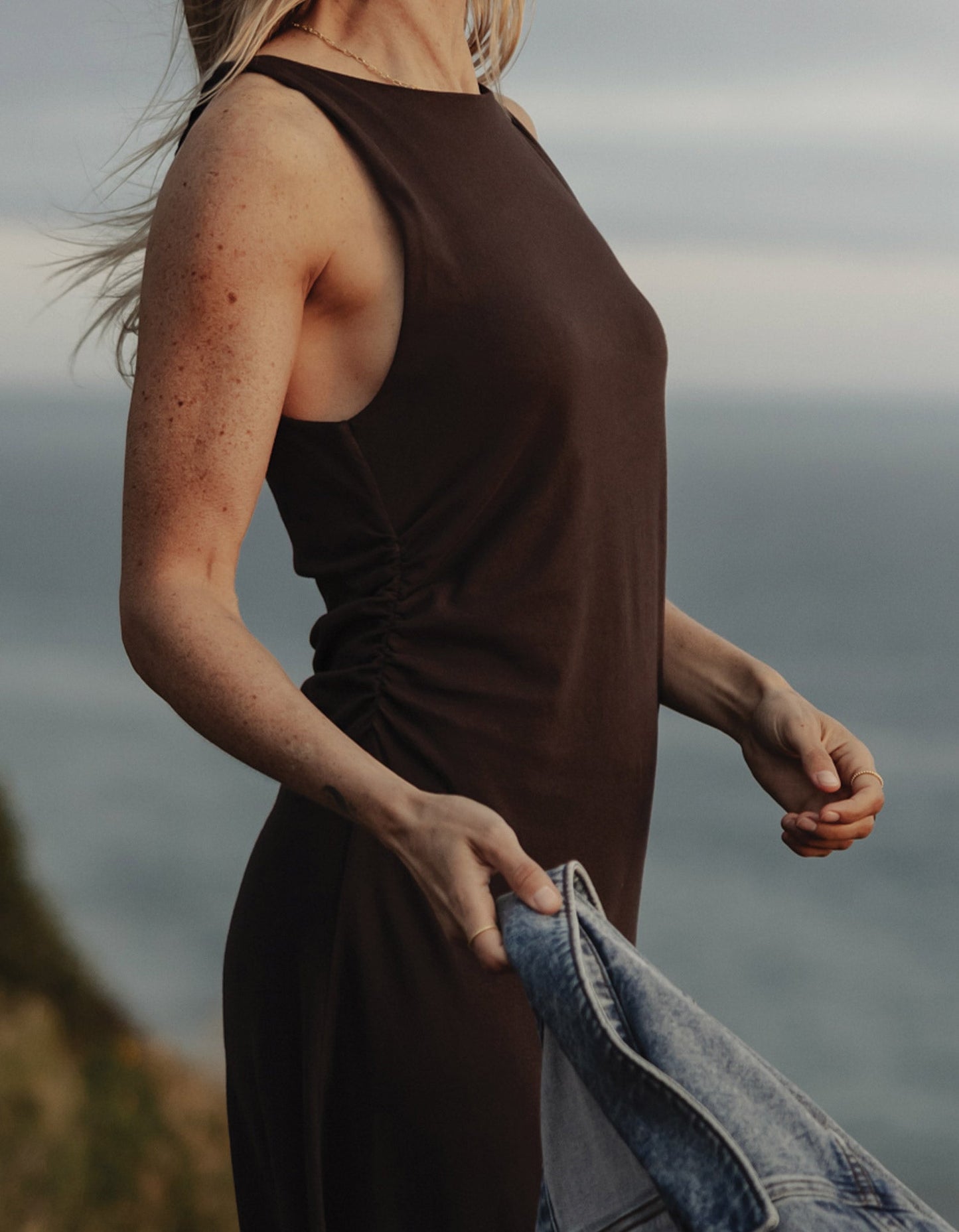 Normal Jersey Draped Midi Dress in Umber