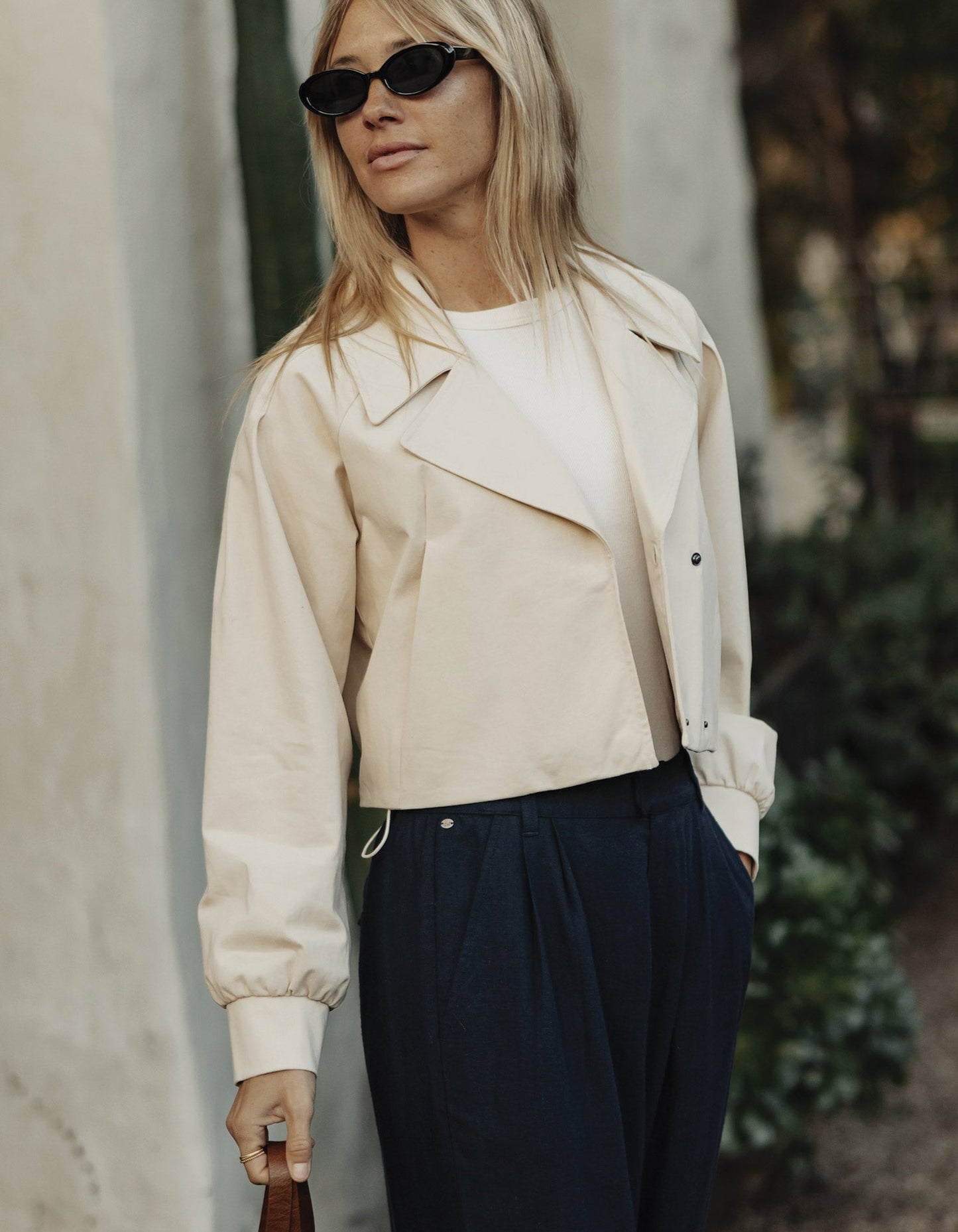 Gia Lapel Cropped Jacket in Chalk