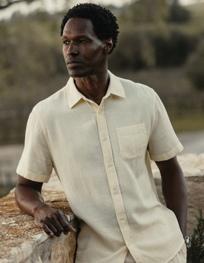 Freshwater Short Sleeve Button Up Shirt in Summer Yellow Check