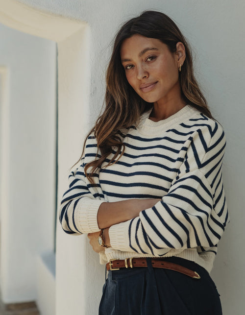 Maritime Crewneck in Cream/Navy
