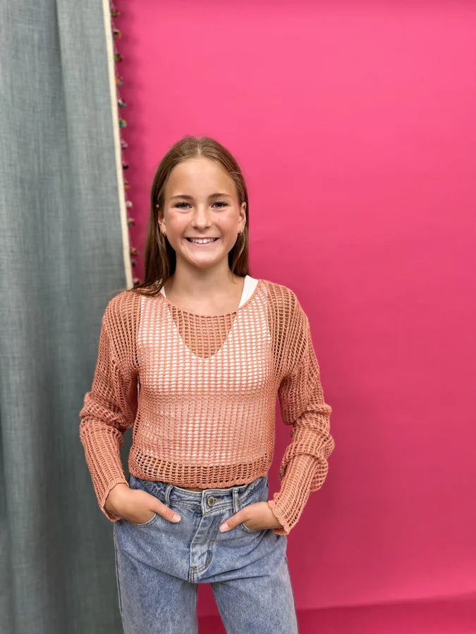 Caught Up Women's Crochet Long Sleeve Crop Top