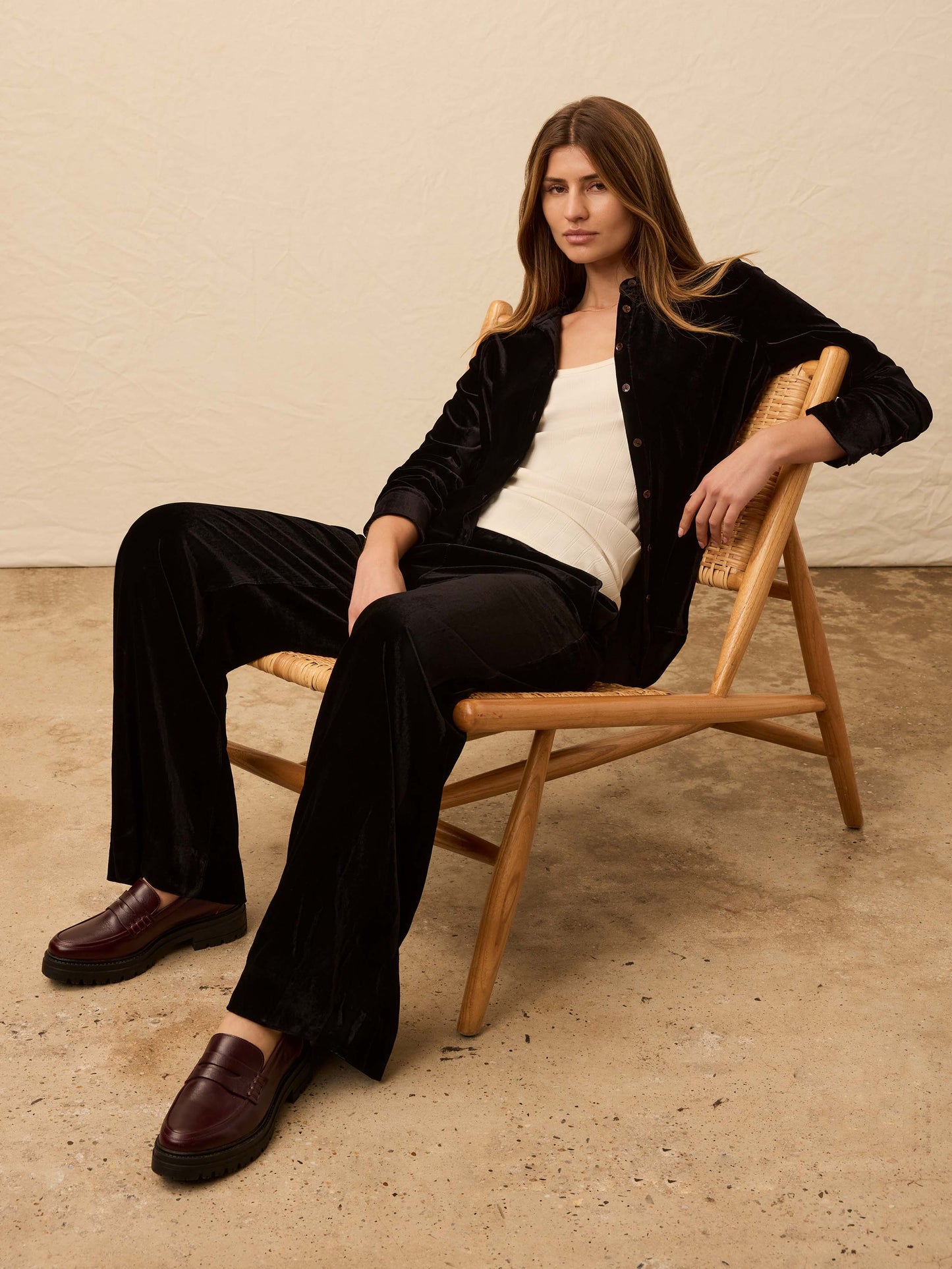 Stretch Silk Velvet Genevieve Shirt - Black