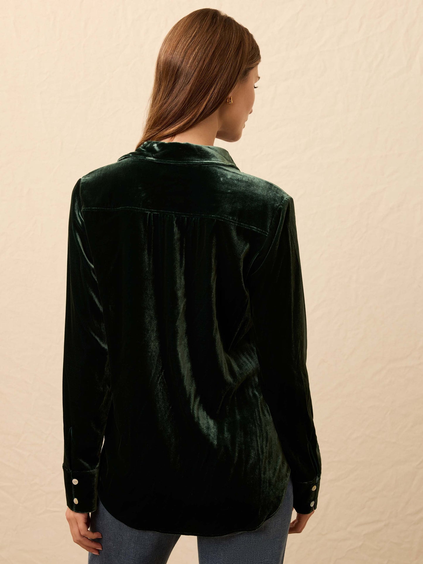 Stretch Silk Velvet Genevieve Shirt - Sea Moss