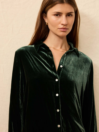 Stretch Silk Velvet Genevieve Shirt - Sea Moss