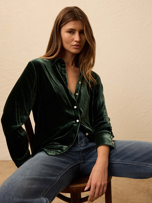 Stretch Silk Velvet Genevieve Shirt - Sea Moss