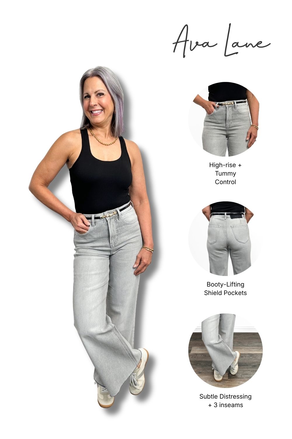 The Romy High-Rise Tummy Control Wide Leg Jeans - Three inseams (Stone Gray)